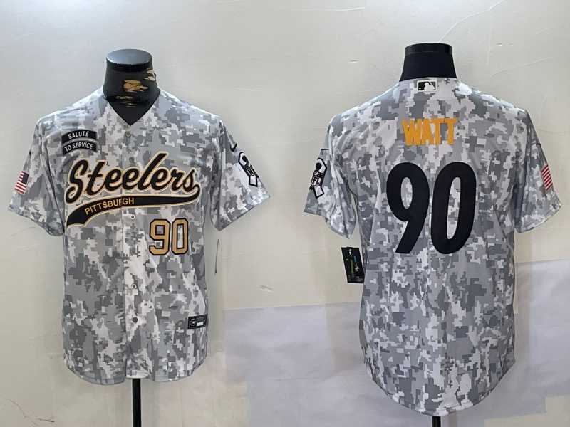 Mens Pittsburgh Steelers #90 T.J. Watt 2024 Arctic Camo Salute To Service Stitched Baseball Jerseys